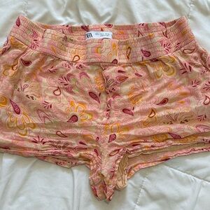 Zara Pink and Orange Casual Shorts with Paisley Print